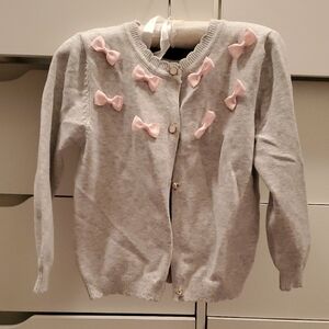 Gray Cardigan with Pink Bows
